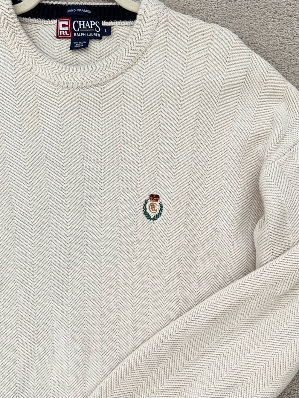 90s Vintage Ralph Lauren Chaps Crest Logo Herringbone Crewneck Fall Sweater